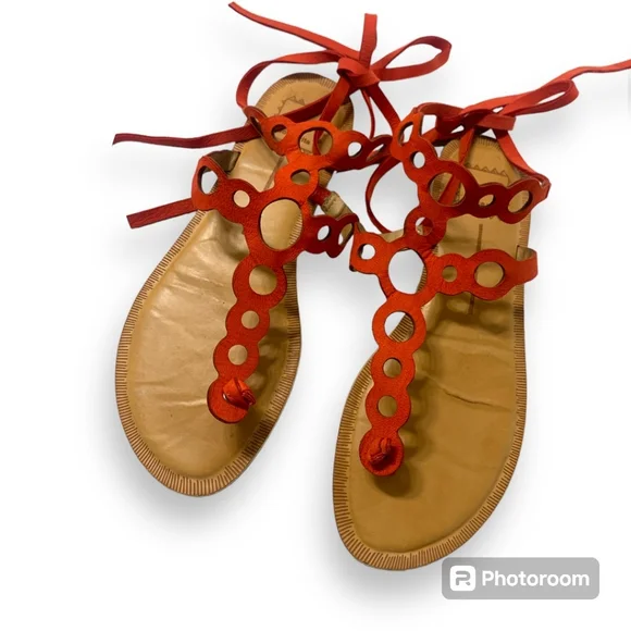 NWOT Dolce Vita Leather lace-up Strappy Orange Jolee Perin Gladiator Sandal - Picture 1 of 11